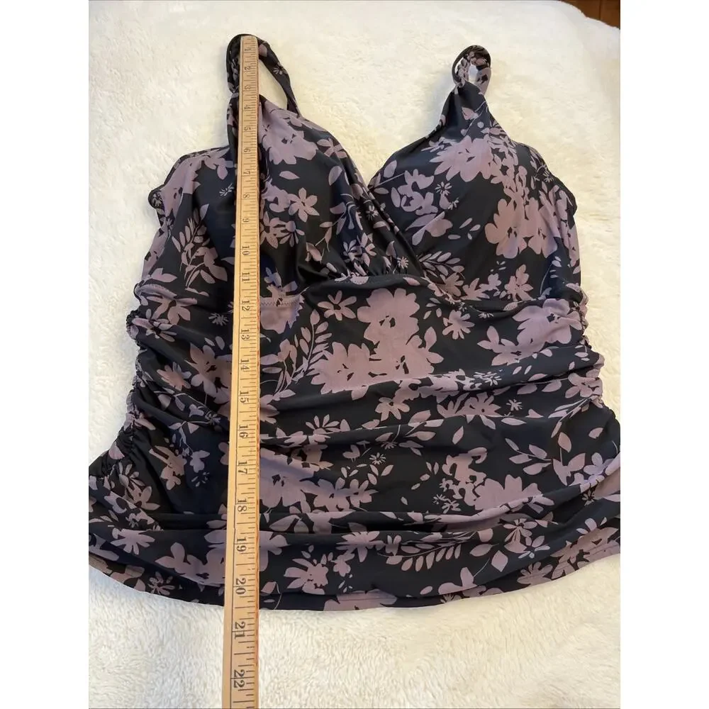 Lands End 16 W Black Brown Floral Print Tankini Swimsuit Swim Tank w/ Bra Boho